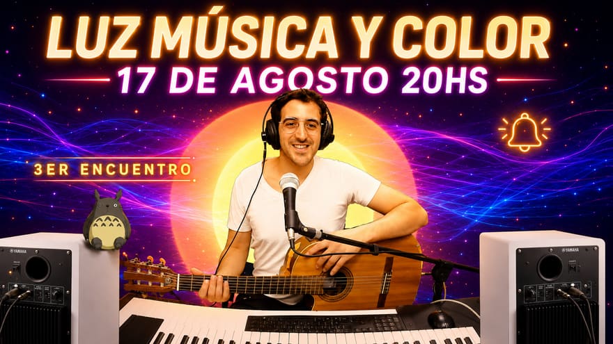 Cartel de la tercera edición: el músico con la guitarra frente al sol de neón, con la fecha 17 de agosto a las 20 h y el cartel de 3er encuentro.